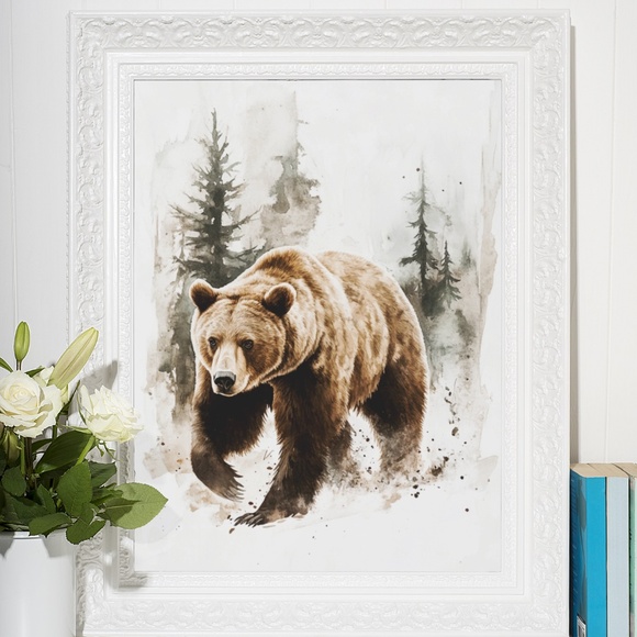 Watercolor Brown Bear Portrait Wall Art Illustration Print Poster Unframed - Picture 8 of 9